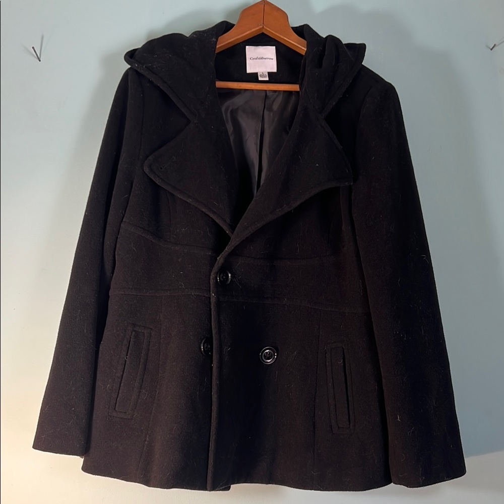 Croft & Barrow Black Wool-Blend Peacoat with Hood